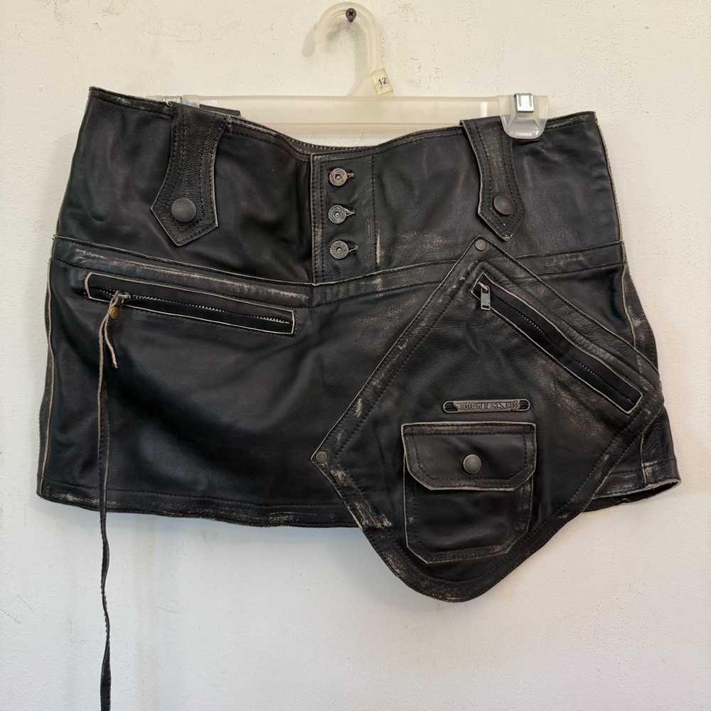 Diesel vintage rare Black Leather Moto Skirt size 27